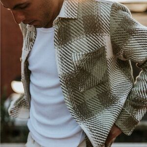 Wax London Overshirt Sage Ecru Ombré Check